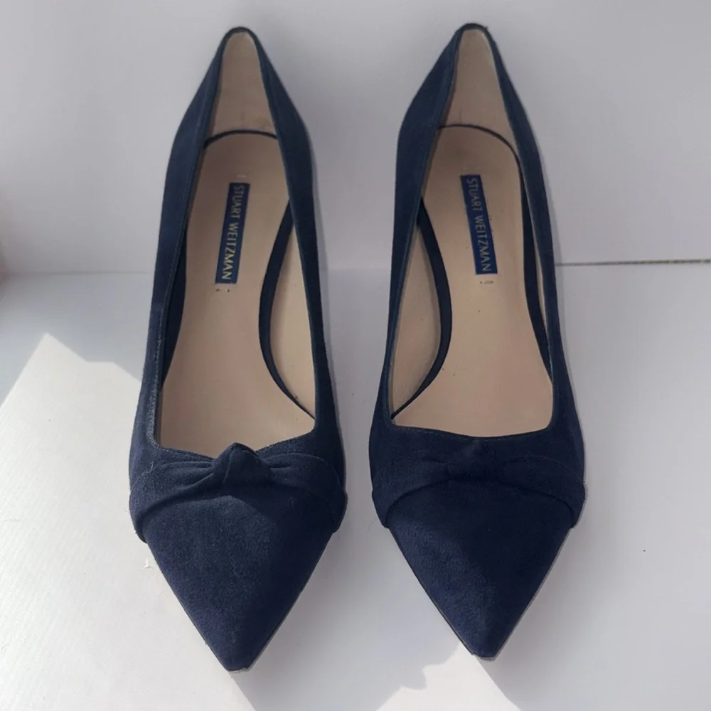 Stuart Weitzman Suede Fontaine Bow Pump Navy Size 7 1/2
